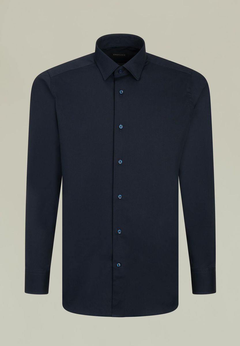 Camicia blu elasticizzata italiano regular fit-Angelico