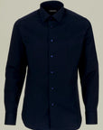 Camicia blu cotone elasticizzato slim fit-Angelico