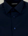 Camicia blu cotone elasticizzato slim fit-Angelico