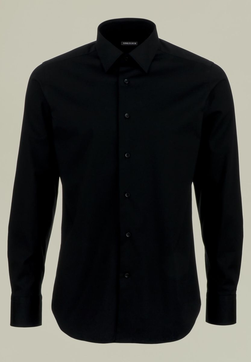 Camicia nera cotone elasticizzato Slim-Angelico