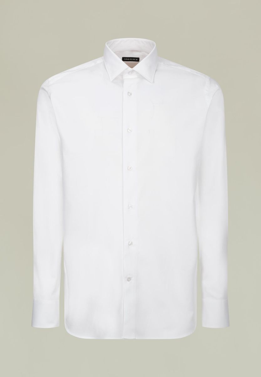 Camicia bianca twill collo italiano slim-Angelico