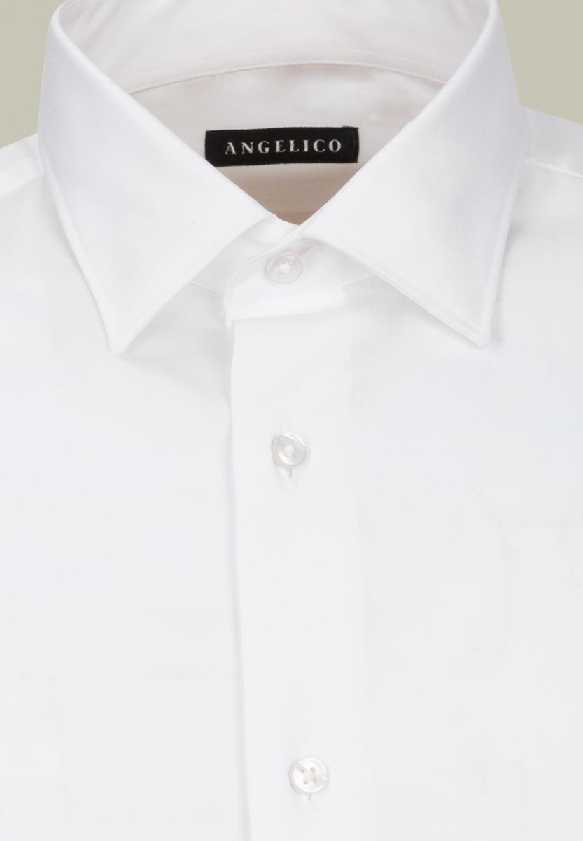 Camicia bianca twill collo italiano slim-Angelico