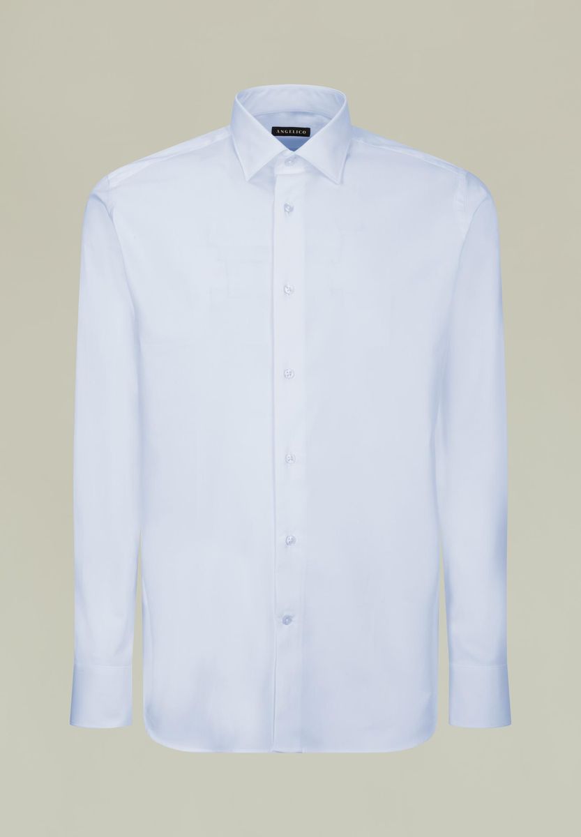 Camicia azzurra twill collo italiano slim-Angelico