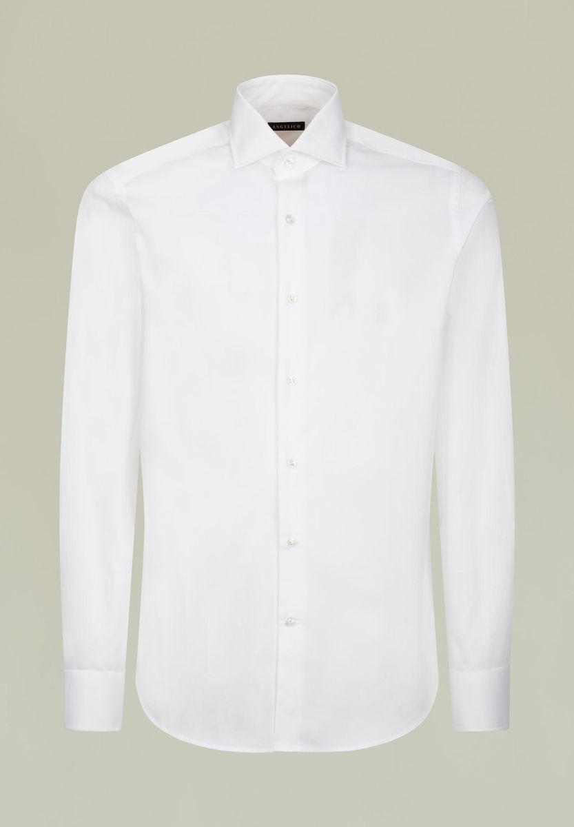 Camicia bianca unita twill Francese regular fit-Angelico