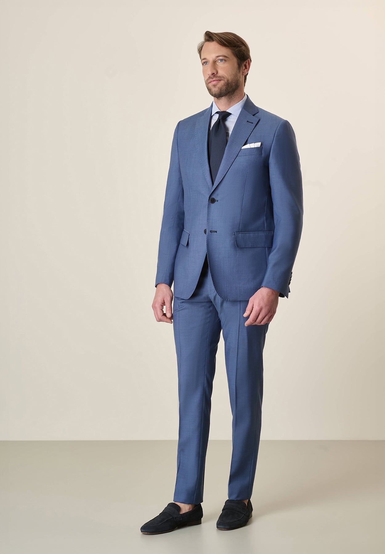 Custom Fit Virgin Wool Mohair-Effect Air Force Blue Suit