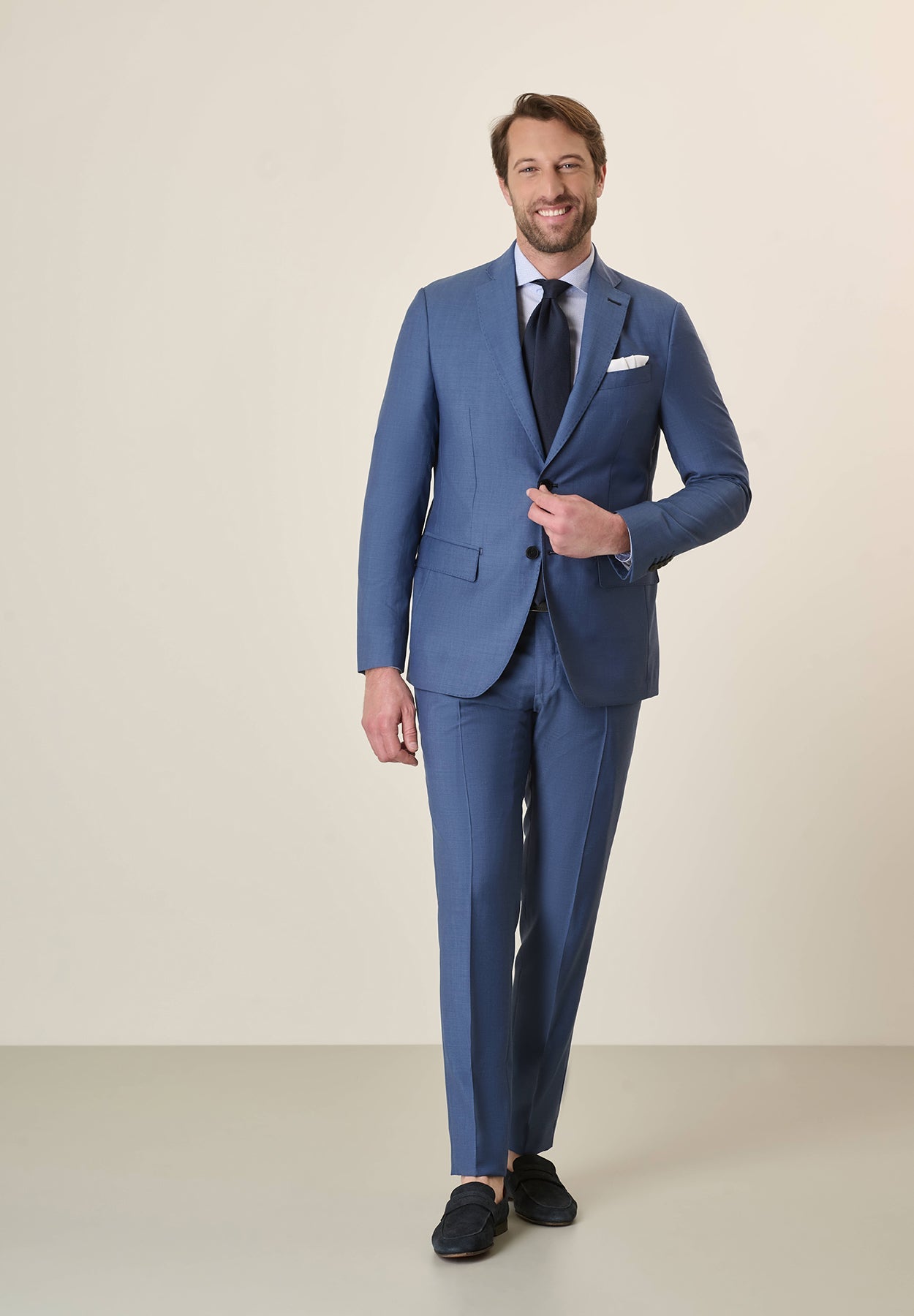 Custom Fit Virgin Wool Mohair-Effect Air Force Blue Suit