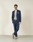 Custom fit blue pinstriped wool canvas suit