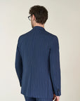 Custom fit blue pinstriped wool canvas suit