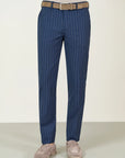 Custom fit blue pinstriped wool canvas suit