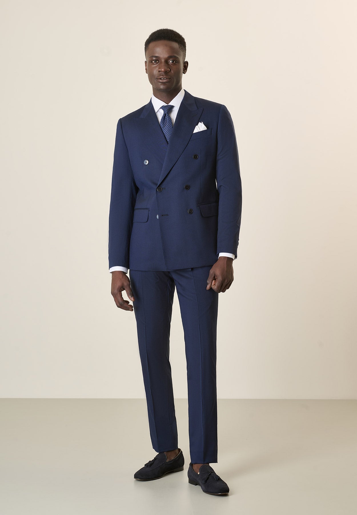 Custom Fit Double-Breasted Blue Virgin Wool Suit