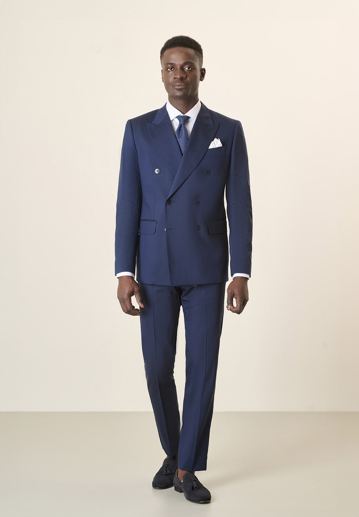 Custom Fit Double-Breasted Blue Virgin Wool Suit