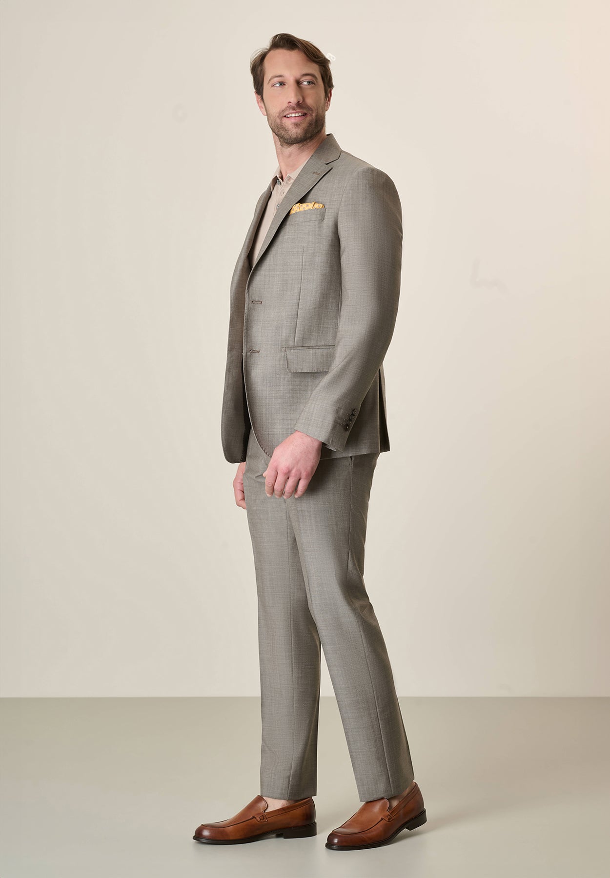Beige Mohair-Effect Virgin Wool Custom-Fit Suit