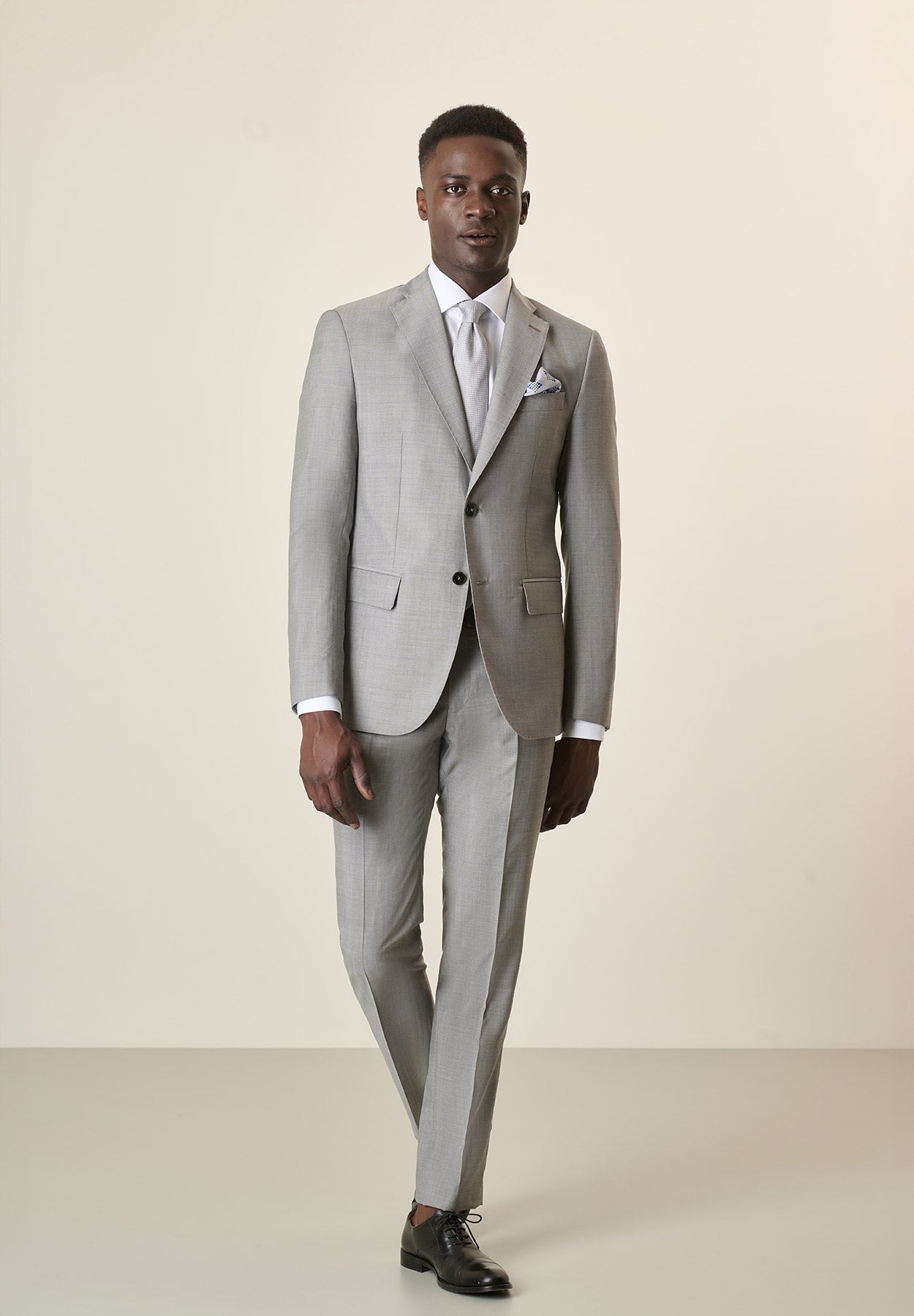 Light Gray Mohair-Effect Virgin Wool Custom-Fit Suit