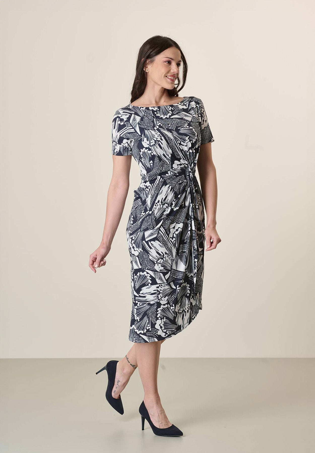 White And Blue Dress With Floral Pattern