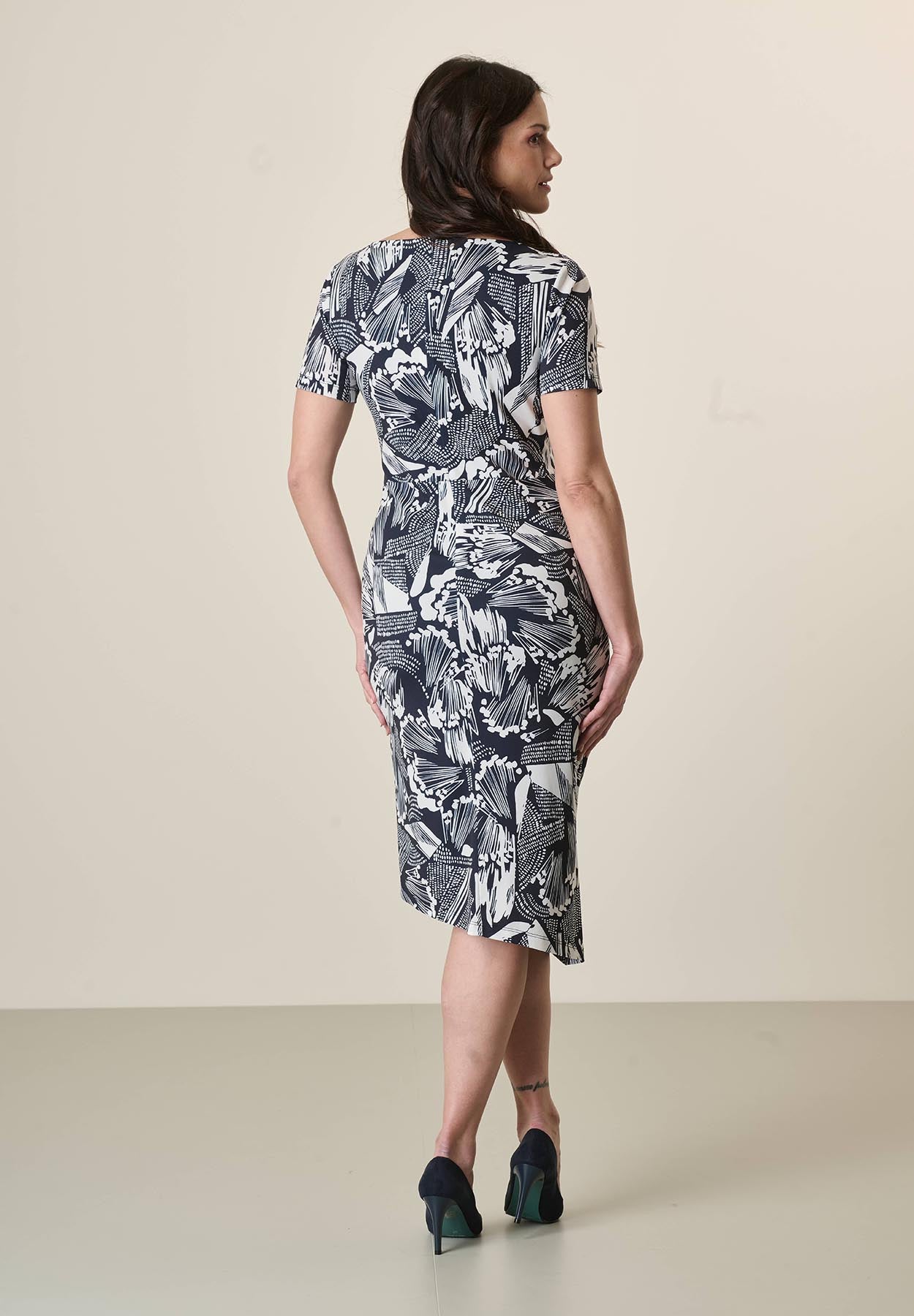 White And Blue Dress With Floral Pattern