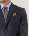 Abito blu gessato punte lancia flanella lana vergine custom fit-Angelico