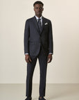 Midnight Blue Pinstriped Virgin Wool Custom Fit Long Suit