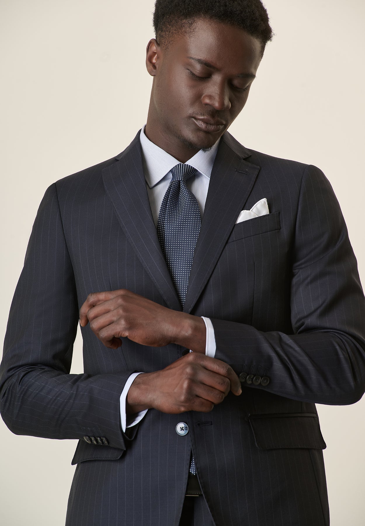 Midnight Blue Pinstriped Virgin Wool Custom Fit Long Suit