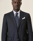 Midnight Blue Pinstriped Virgin Wool Custom Fit Long Suit