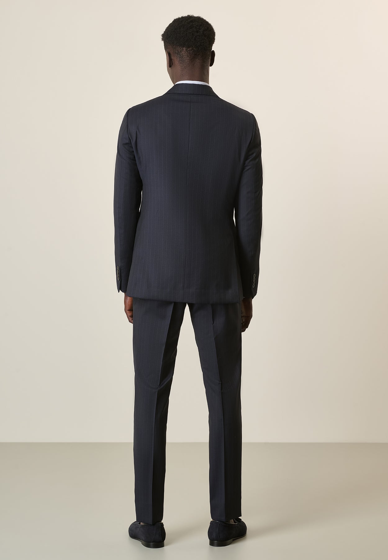 Midnight Blue Pinstriped Virgin Wool Custom Fit Long Suit