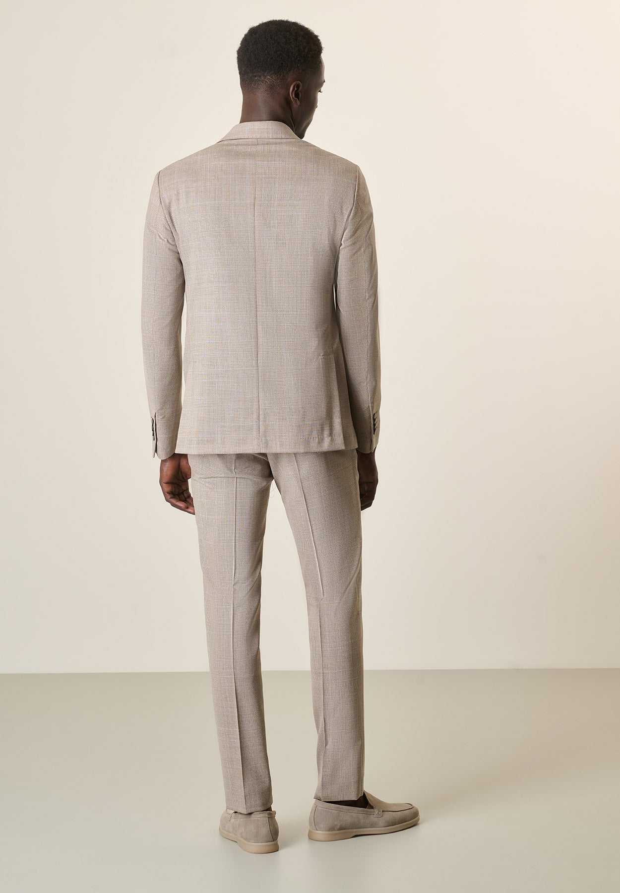 Unlined Beige Welsh Suit In Gorgomoro Virgin Wool, Custom Fit