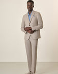 Unlined Beige Welsh Suit In Gorgomoro Virgin Wool, Custom Fit