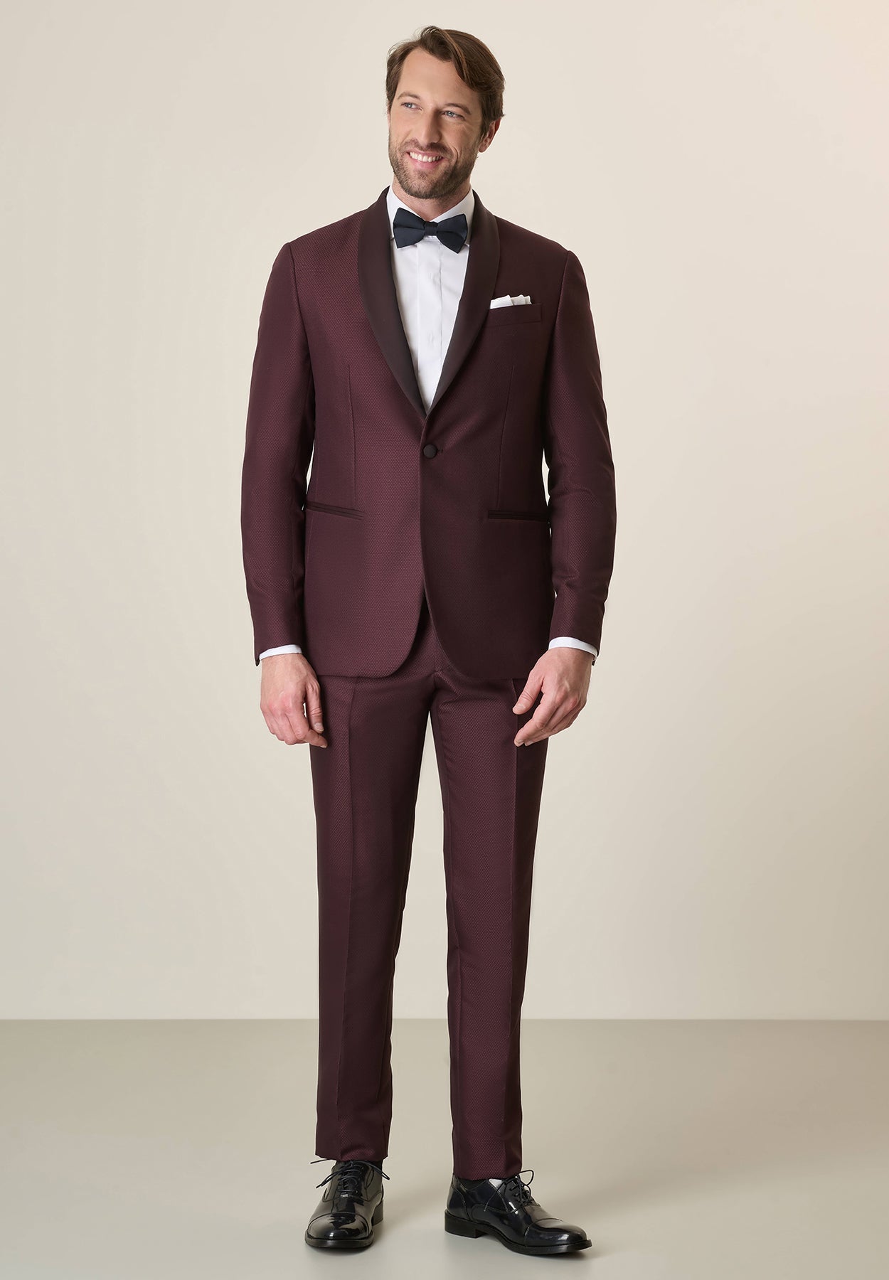 Burgundy Tuxedo With Shawl Collar Smocking Dress, Custom Fit