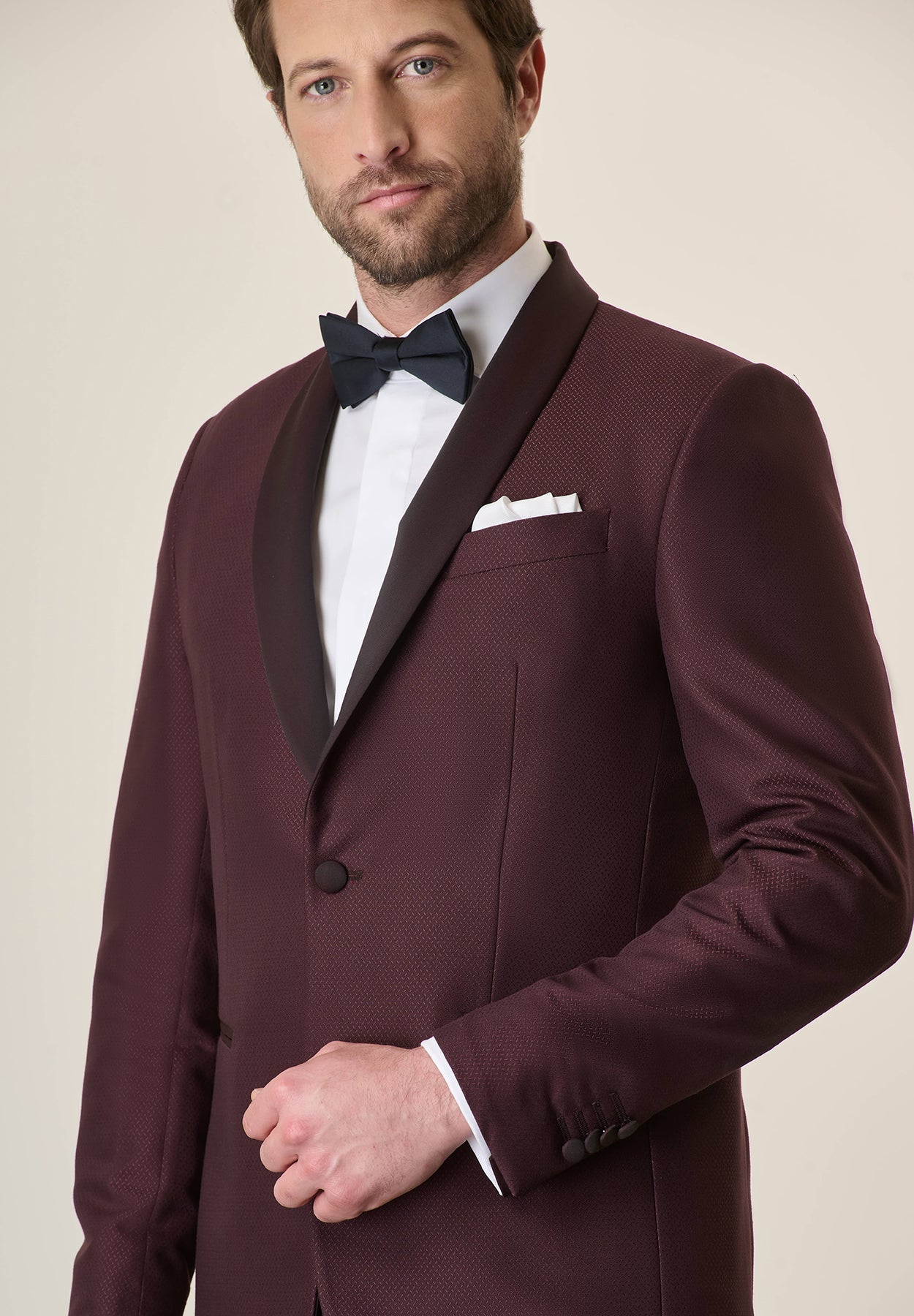 Burgundy Tuxedo With Shawl Collar Smocking Dress, Custom Fit
