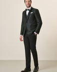 Black Tuxedo With Shawl Collar And Green Armor, Custom Fit