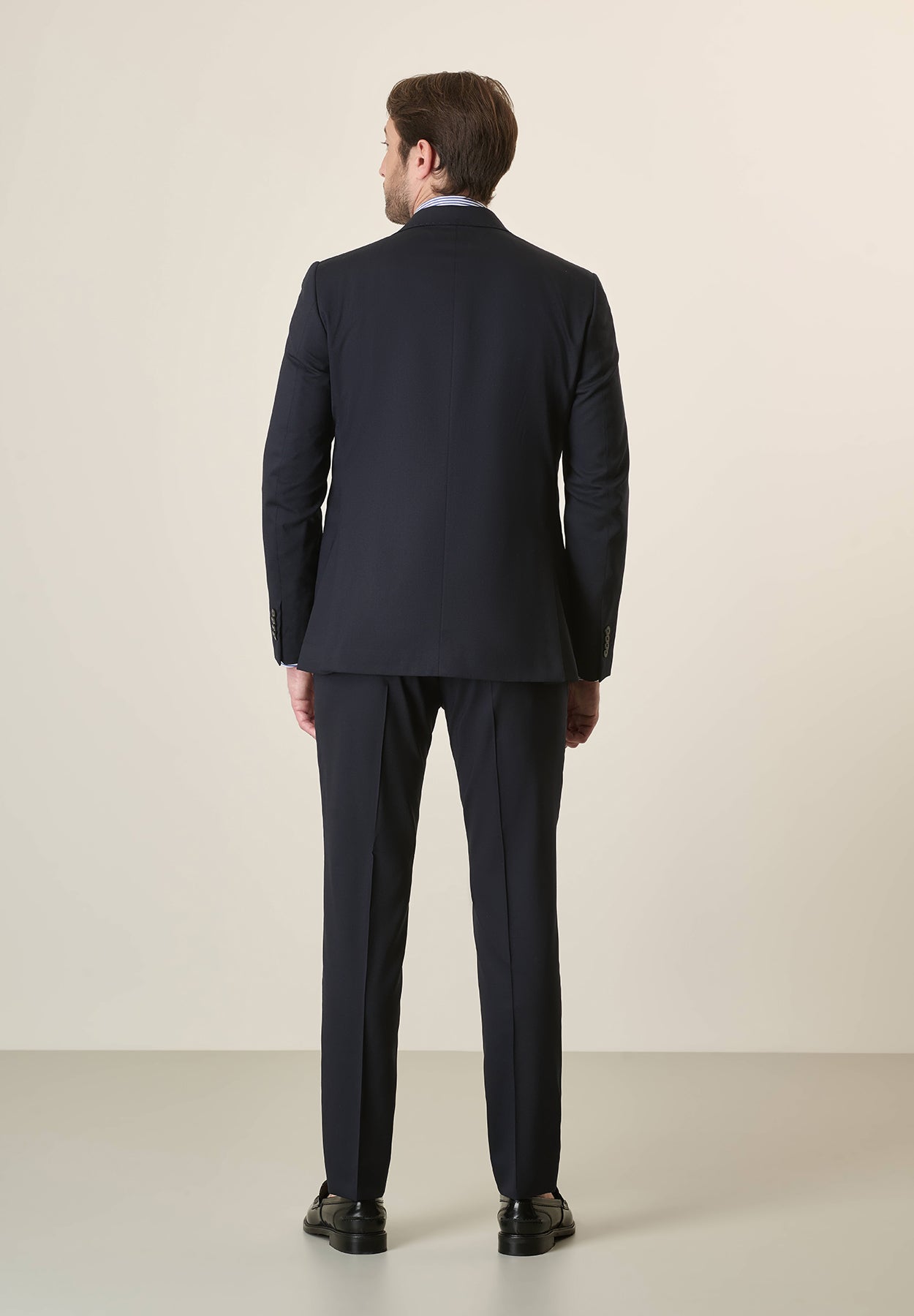 Midnight Blue Suit In Stretch Virgin Wool Canvas, Custom Fit