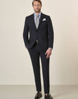 Midnight Blue Suit In Stretch Virgin Wool Canvas, Custom Fit