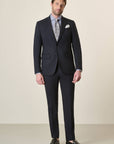 Midnight Blue Suit In Stretch Virgin Wool Canvas, Custom Fit