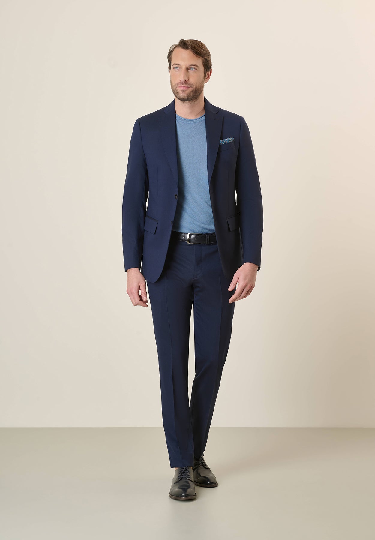 Light Blue Suit In Stretch Virgin Wool Canvas, Custom Fit