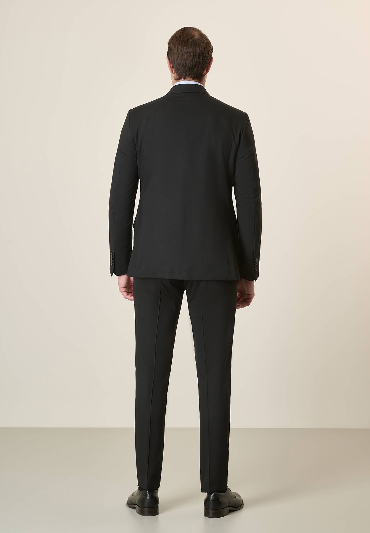 Black Suit In Stretch Virgin Wool Canvas, Custom Fit