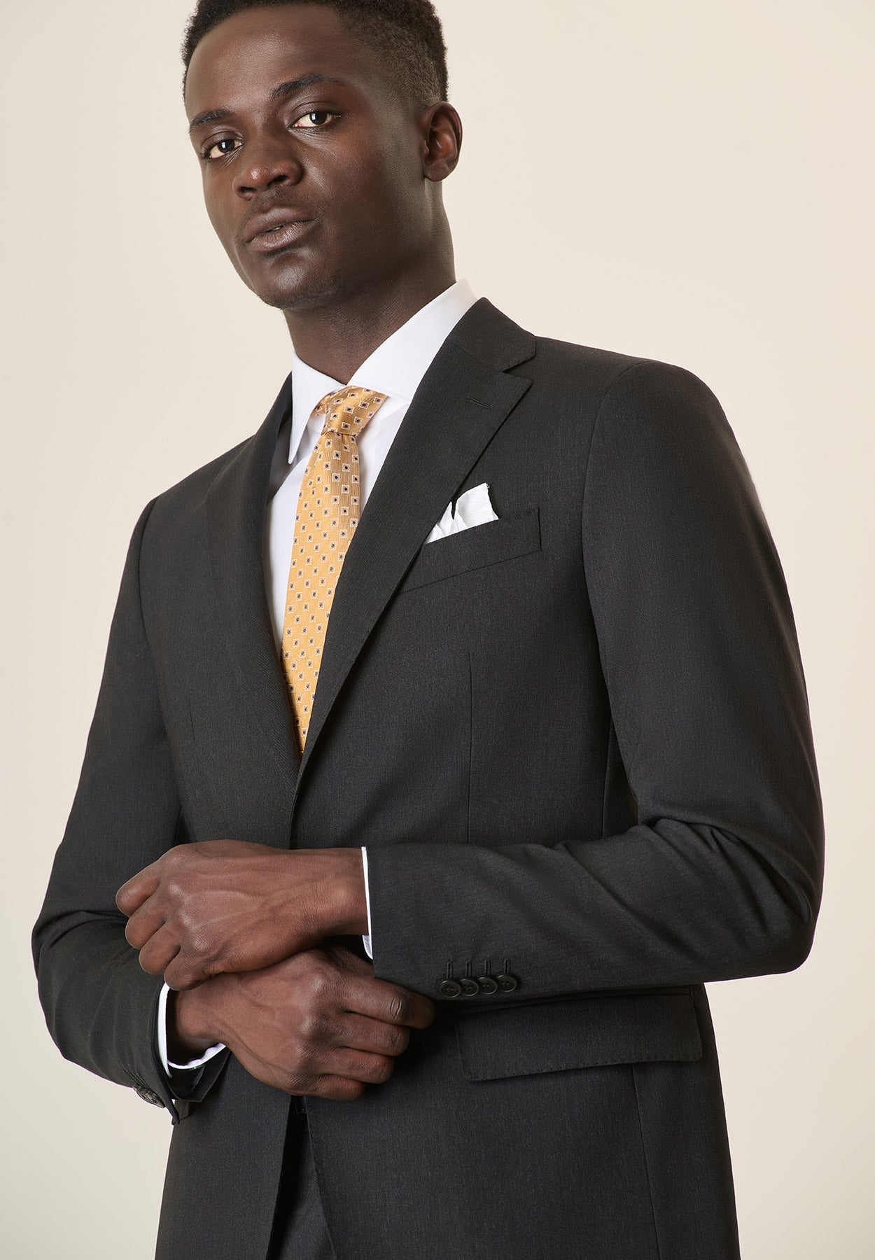 Long Custom Fit Stretch Virgin Wool Canvas Anthracite Suit