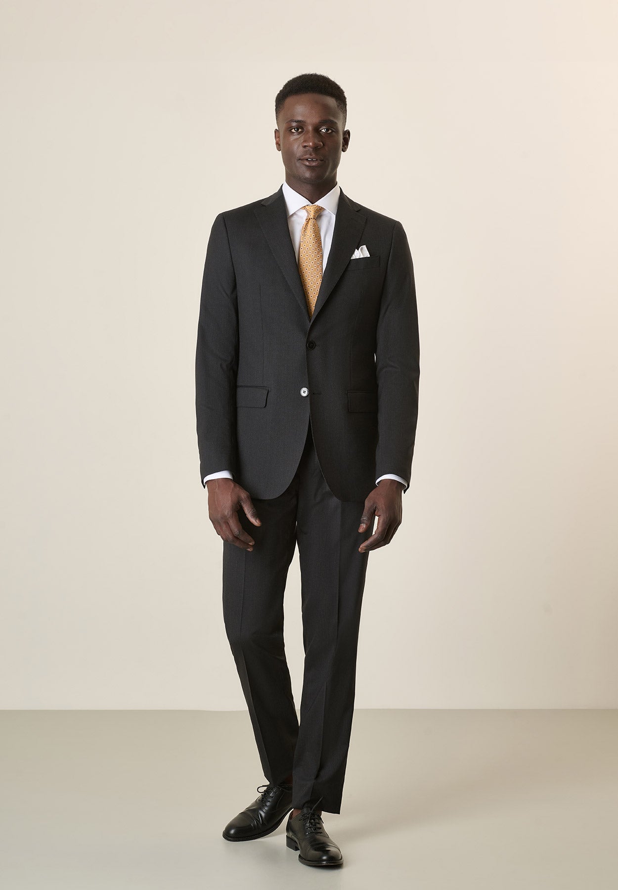 Long Custom Fit Stretch Virgin Wool Canvas Anthracite Suit