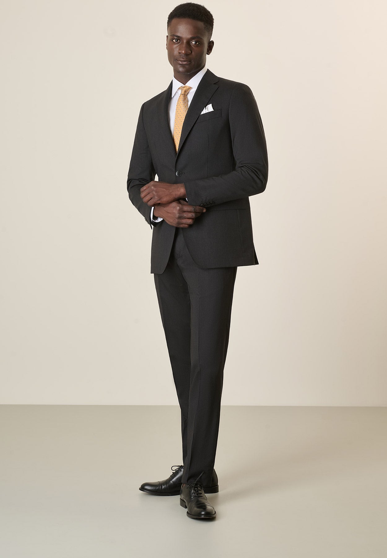 Long Custom Fit Stretch Virgin Wool Canvas Anthracite Suit