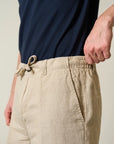 Beige linen drawstring Bermuda shorts
