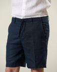 Blue linen drawstring Bermuda shorts