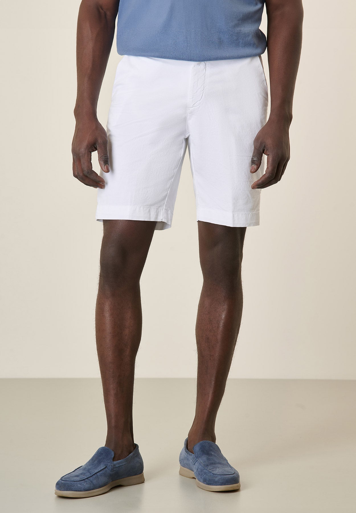 White Stretch Cotton Gabardine Bermuda Shorts
