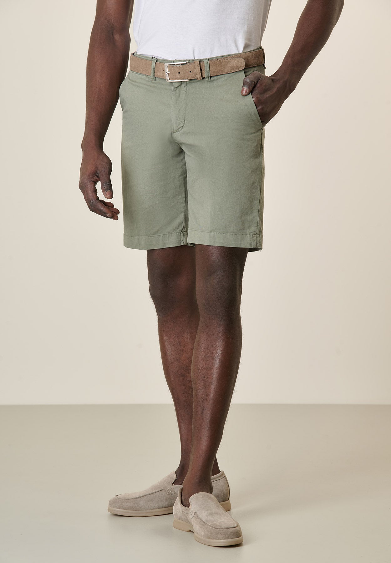 Sage Green Stretch Cotton Gabardine Bermuda Shorts