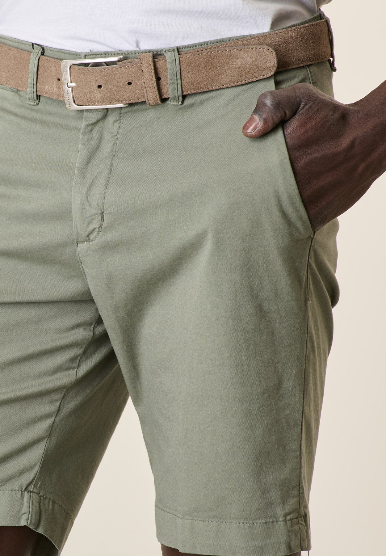 Sage Green Stretch Cotton Gabardine Bermuda Shorts