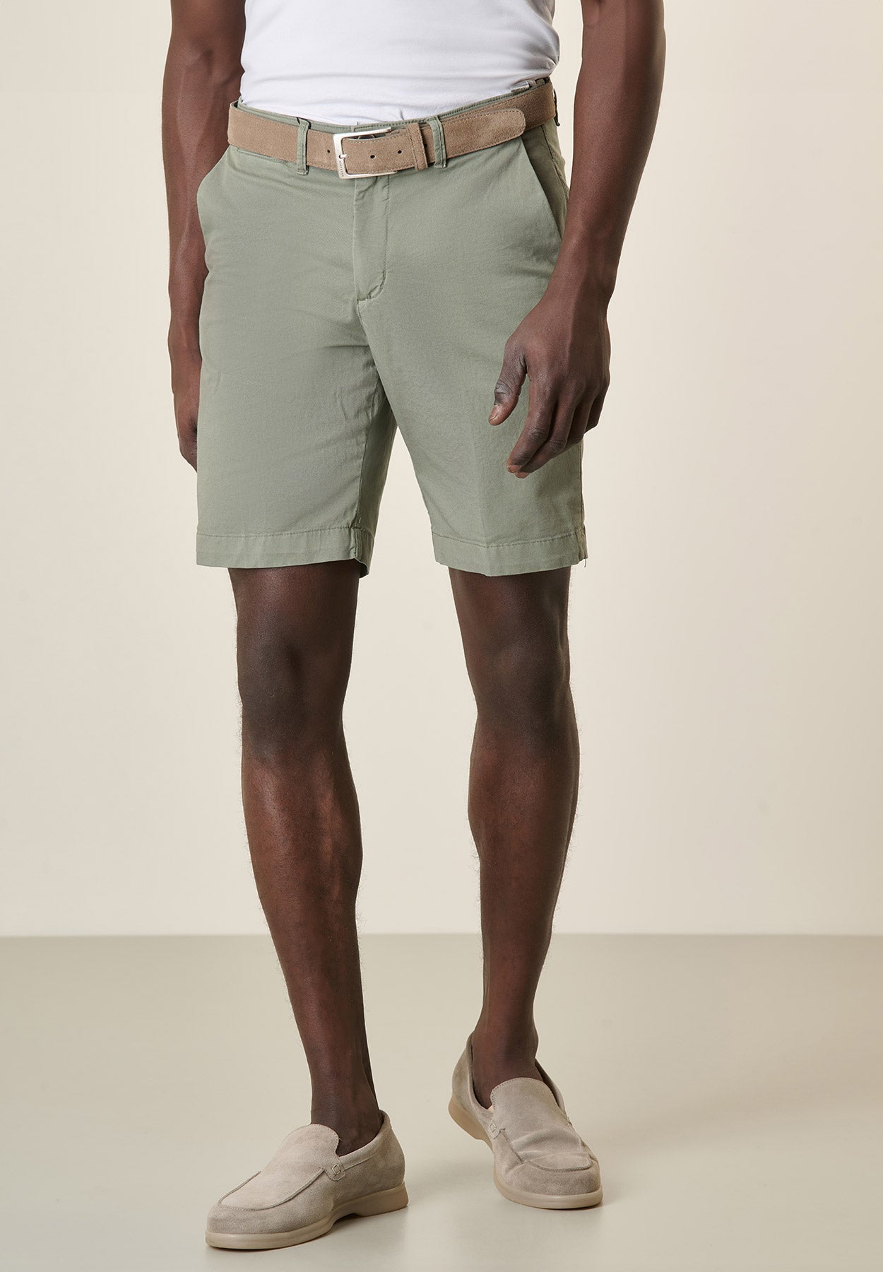 Sage Green Stretch Cotton Gabardine Bermuda Shorts
