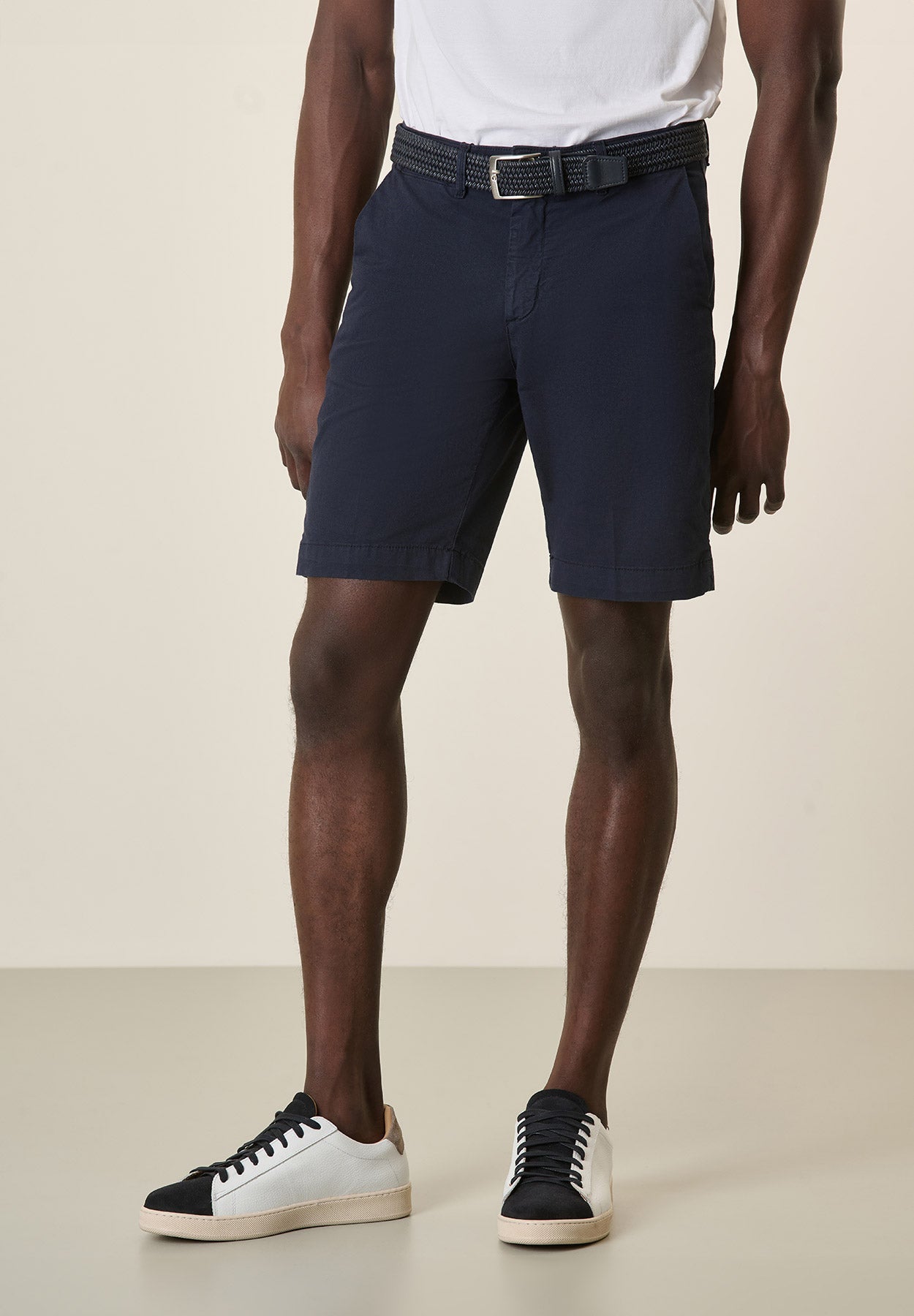 Blue Gabardine Stretch Cotton Bermuda Shorts