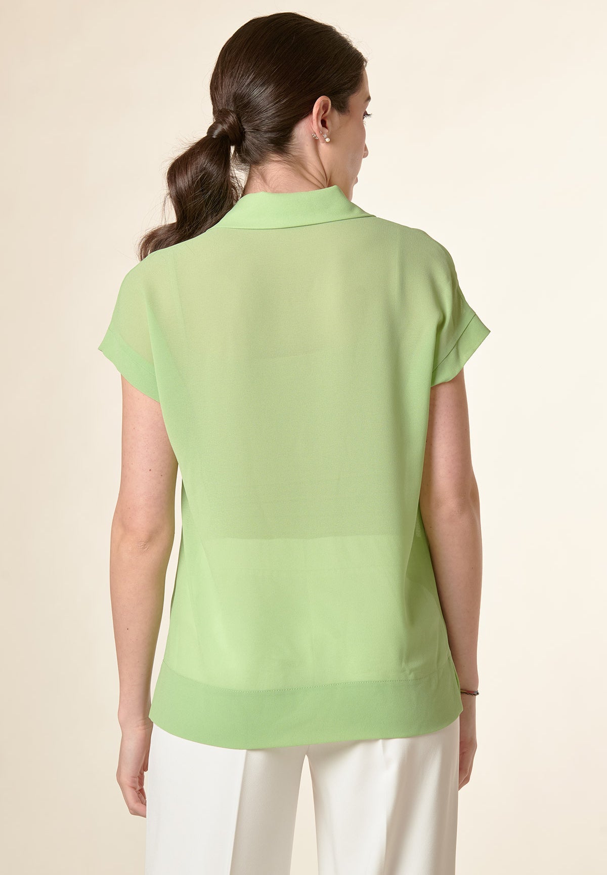 Blusa verde cravattino manica aletta tulle-Angelico