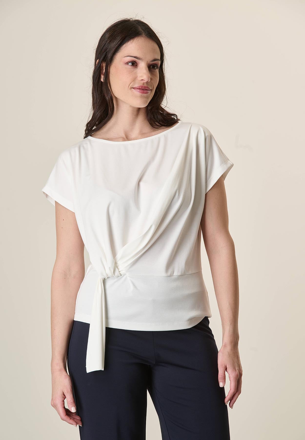 White Stretch Knot Blouse