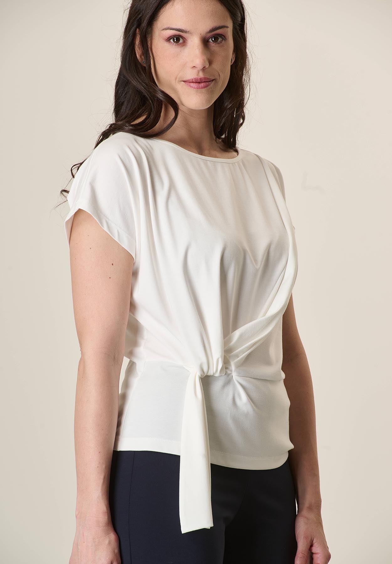 White Stretch Knot Blouse
