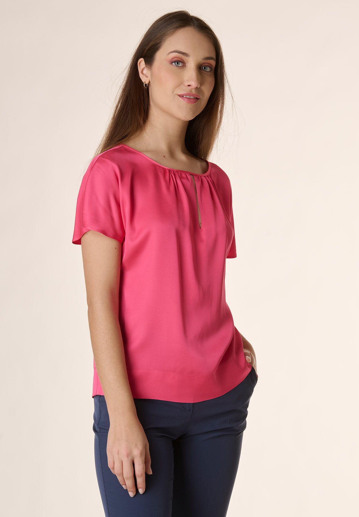 Blusa corallo scollo a goccia viscosa-Angelico