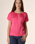 Blusa corallo scollo a goccia viscosa-Angelico