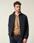 Unlined blue technical fabric bomber jacket